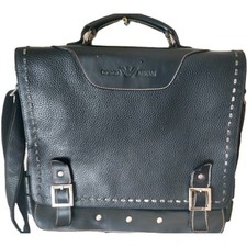 Sac mallette vintage Messenger Giorgio Armani en cuir noir années 80