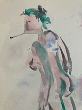 Très Beau Dessin Lavis Encre Femme Nue Dos Nu Erotique 1980 A Identifier Debout