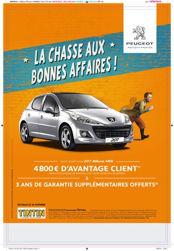 Tintin affiche peugeot 207 - tintin,