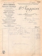 FACTURE  1921 FEUX D ARTIFICE MAISON RUQGIERI A PARIS - M. BONNAUD A MONTLUCO