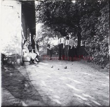 FRANCE Famille Jeu de boules c1930 Photo Plaque de verre Stereo Vintage P29L7n