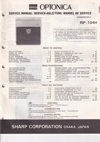 Manuel service sharp 104 - service, rp-104