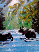 Tableau original éléphant animaux portraits paysage artistique d'Afrique...