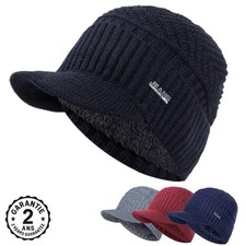 Bonnet Homme Unisexe Casquette Visière Hiver Chaud Doublé Fourrure Epaisse