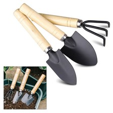 3PCS Outils de Jardin Bois Massif et Fer Transplantation Outils Désherbage