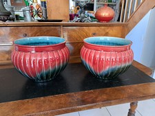 Sarreguemines , 2 cache-pots en barbotine ,fin du 19e ,début du 20e siècle.