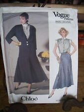  1605 PATRON VINTAGE "VOGUE'S "JUPE AMPLE VESTE BLOUSE CREATION CHLOE  TAILLE 40