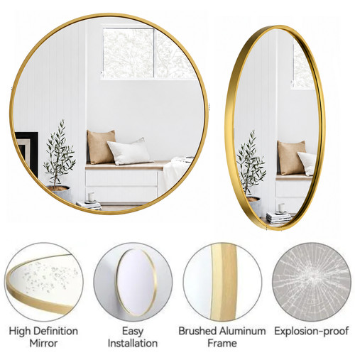 Miroir mural rond doré - mural, Ø50cm