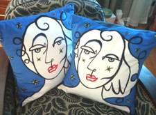  2 housses de coussin 40x40 cm  Velours fait main Motif visages modernes 