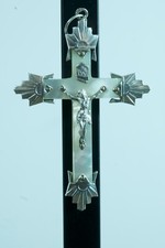 Art Deco Religious little pectoral cross sterling Silver & mother of pearl
