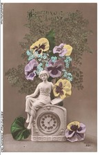 AWOP12-0723-FLEUR - Heureux anniversaire - Pensée et figurine enfant