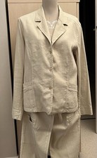 TAILLEUR VESTE PANTALON DISMERO T44 BEIGE DECOR STRASS COTON/LIN