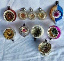 Ancienne Décoration Noël. Lot Boules Creuses Verre.Années 60. Vintage.10 Pièces 