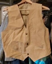 Vintage Gilet Veston Cuir Femme Beige Taille M 