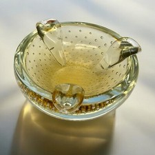 Cendrier bullicante ambre – Murano Italie – Verre à bulles –Ø 14 cm