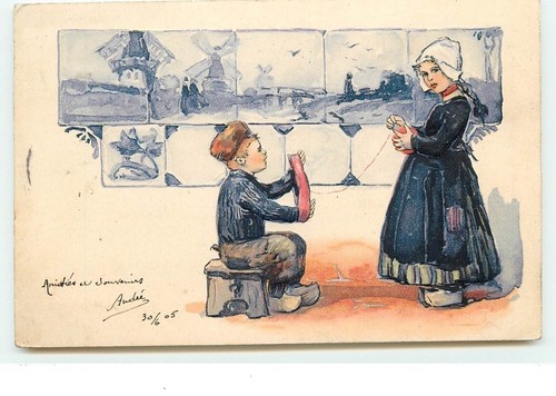 Carte gaufrée couple de - -,