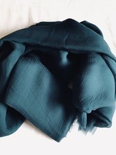 coupon  2,5 m tissu mousseline de soie 100% naturelle VERT CANARD large 135 cm