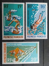 3 Timbre Polynésie Française Poste Aérienne Sports Nautiques N°48/50 Neuf** 1971