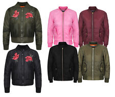 MA1 Enfant Filles Bomber Aviateur Style Motard de Fleurs Manteau Veste 5-16YR