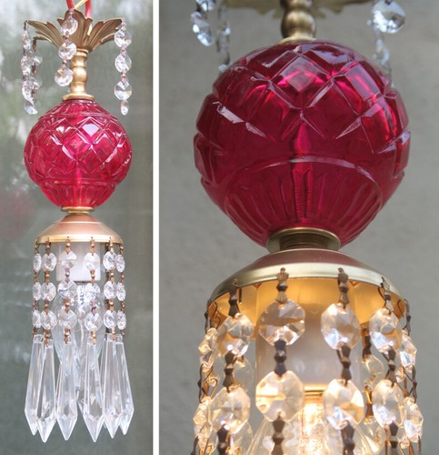Vintage ruby cut glass brass - ruby,