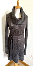 robe T38/40 pull anthracite gros col roulé manches longue laine torsadé 691!