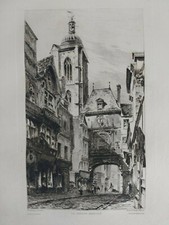 Rouen Illustré Augé Henri Toussaint Grosse horloge gravure 1880 eau-forte C2