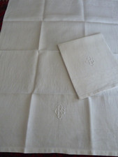 2 belles serviettes de toilette anciennes en lin visage rasage brodées CB/BC tbé