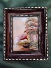 Tableau Émaux De Limoges Sur Cuivre Maison Lac Barque Signé Carmona 