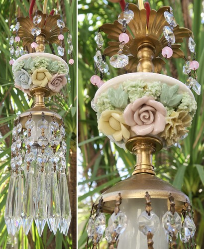 Vintage lamp porcelain pink - lamp,