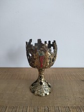 Ancien Porte Bougie Juif En Bronze Laiton Moulé - Judaïsme - Raisins  Coupe