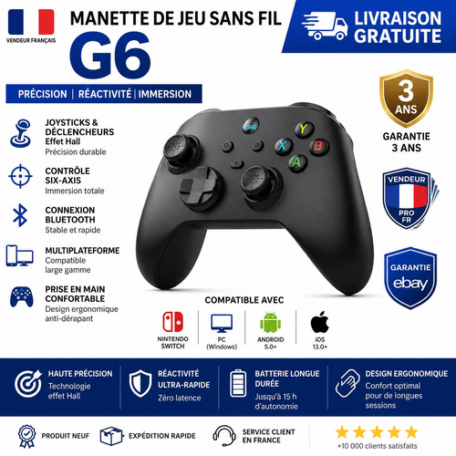 Manette sans fil effet hall - g6,