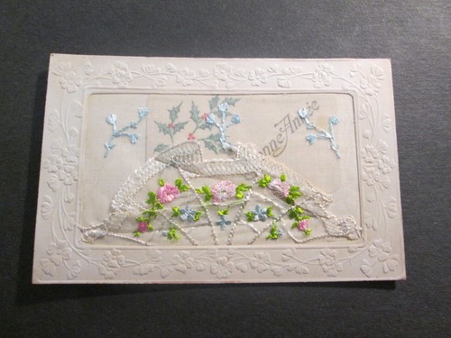 Carte postale fantaisie brodee