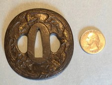 Wonderful Edo Era, Japanese Iron With Inlay Sword Guard/Tsuba