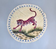 BRODERIE ARTISANALE ASIATIQUE 2 PANNEAUX MOTIF TIGRE COCHINCHINE XIX/XXeme