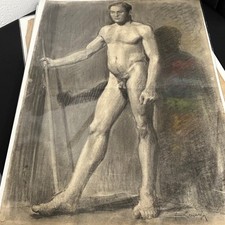 HOMME NU DEBOUT BRAS TENDU  DESSIN SIGNÉ D'ATELIER ORIGINAL BERMYN