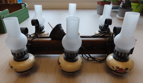 Lustre ampoules bois fer - lustre, 6