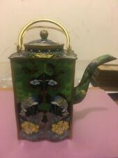 Antique Chinese Signed Brass Cloisonne Gilt Lidded Teapot