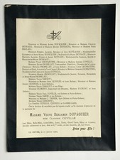 DUPAQUIER Coville Profillet FAIRE PART Deveaux Lechartier Barbot Queruel 1902