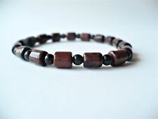 Bracelet obsidienne acajou perles rondes et tubes 4 et 6 mm - pierre fine