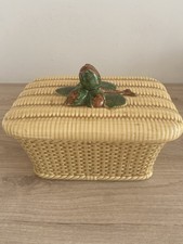 Ancienne boite à biscuits en faïence de Gien décor panier tressé noisette Déco