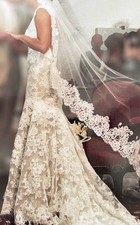 Monique Lhuillier Alençon Lace gown and silk with train