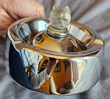 Rare cendrier publicitaire métal chromé Marchal  Tête de chat verre moulé cassée