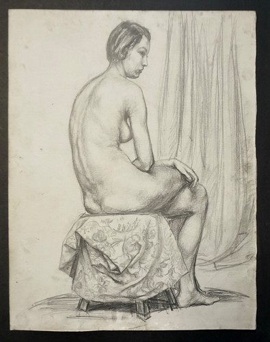 Dessin jeune femme nue - jeune, assise