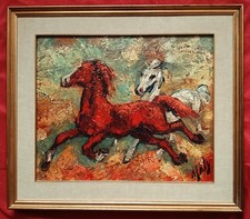 Extraordinaire huile par Henri D'Anty 1910-1998 " les chevaux  "