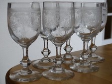 6 ANCIENS VERRES APERITIF CRISTALLIN BELLE QUALITE GRAVURE NOEUD FLORAL ht 11,5