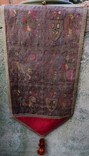 BANNIERE brodée motifs MEDIEVAUX DAME à la LICORNE BESTIAIRE FABULEUX fil d'or