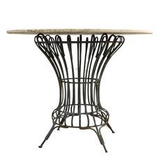 guéridon d'extérieur en fer forgé et travertin