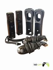 Nintendo Wii- Lot 2 Manettes Wiimote + 2 Nunchuks Noirs Officiels -Très Bon État