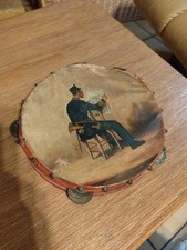 Ancien tambourin peint Main Militaire XIX Rare 