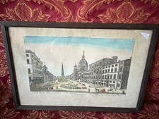 Gravure ,Vue d'optique place de Navona à Rome, rehaussée aquarelle